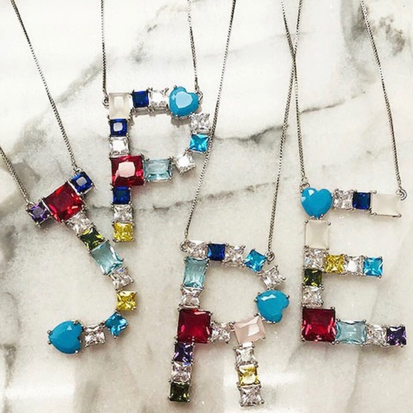 LARGE Multi Colored Initial Letter Necklace-Boutique - Picture 7 of 12